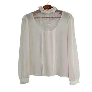 Vintage Hampton Place Off White Embroidered Puffy Sleeve Peasant Blouse Size M
